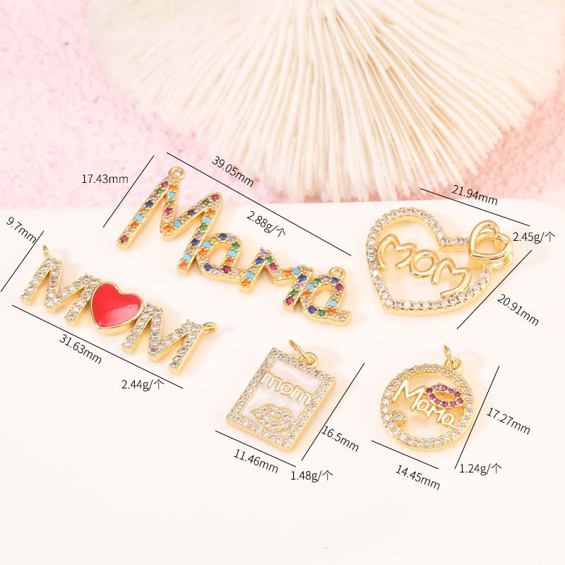 2 Mama Mom Charm Pendant Rhinestone Embellished 14K GF