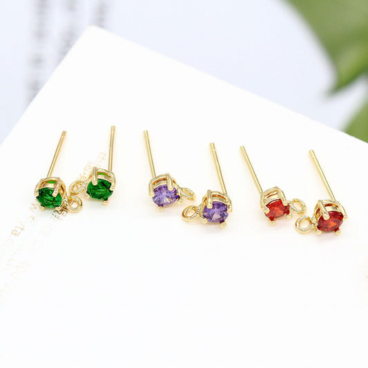 20 boucles d'oreilles à tige en pierre ronde avec boucle 14K GF, ornées de strass