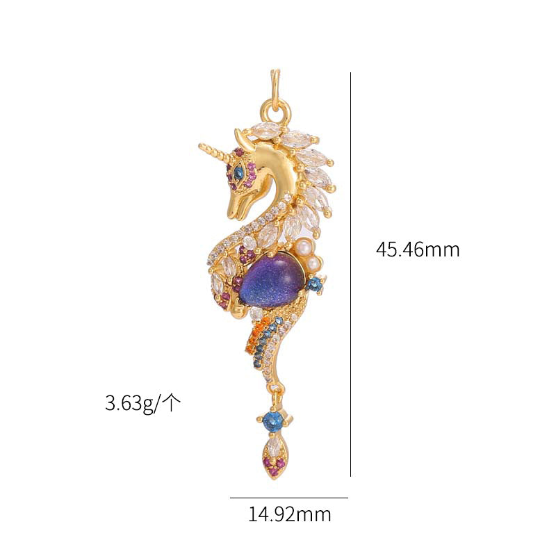 2 Unicorn Charm Pendant Resin Rhinestone Embellished 14K GF