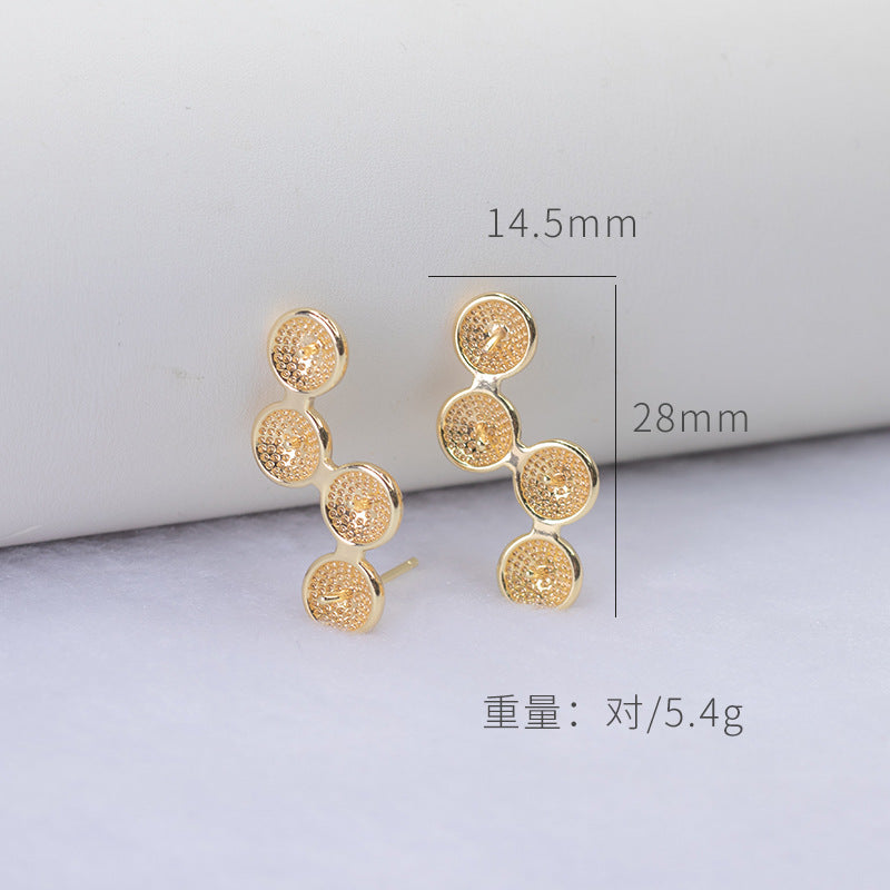Boucles d'oreilles à tige 4 lignes 14K GF, perles à moitié percées, vierges