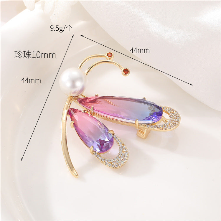 2 Broche Papillon 14K GF Perle Coquille Strass Embellie Demi-Percée Perle Perle Vierge