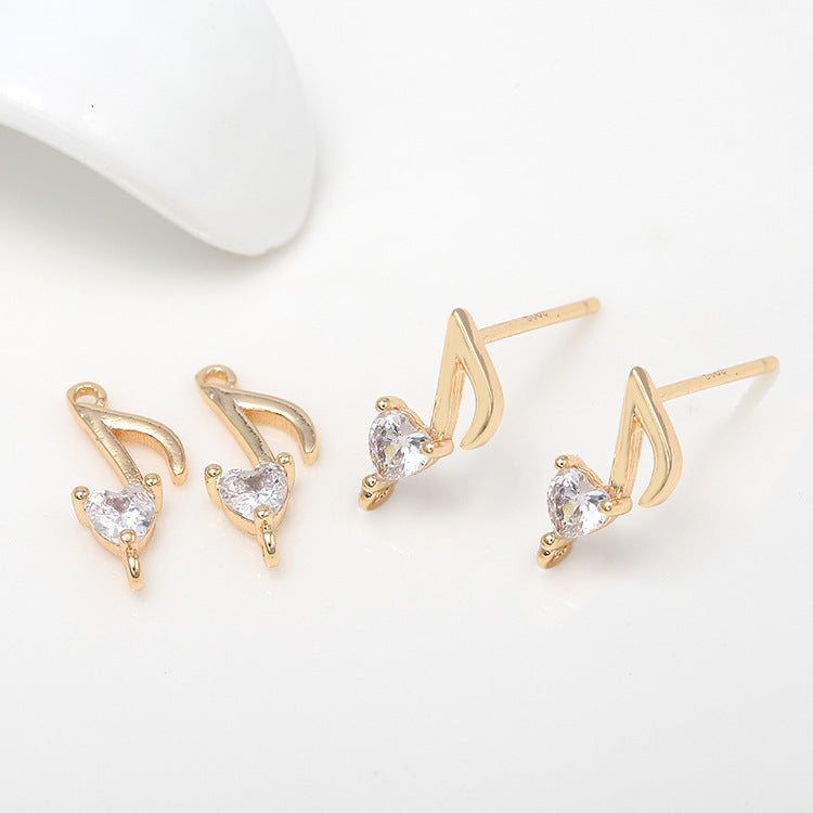 10 Music Sign Charm Pendant Double Looped Link Stud Earrings Rhinestone Embellished 14K GF