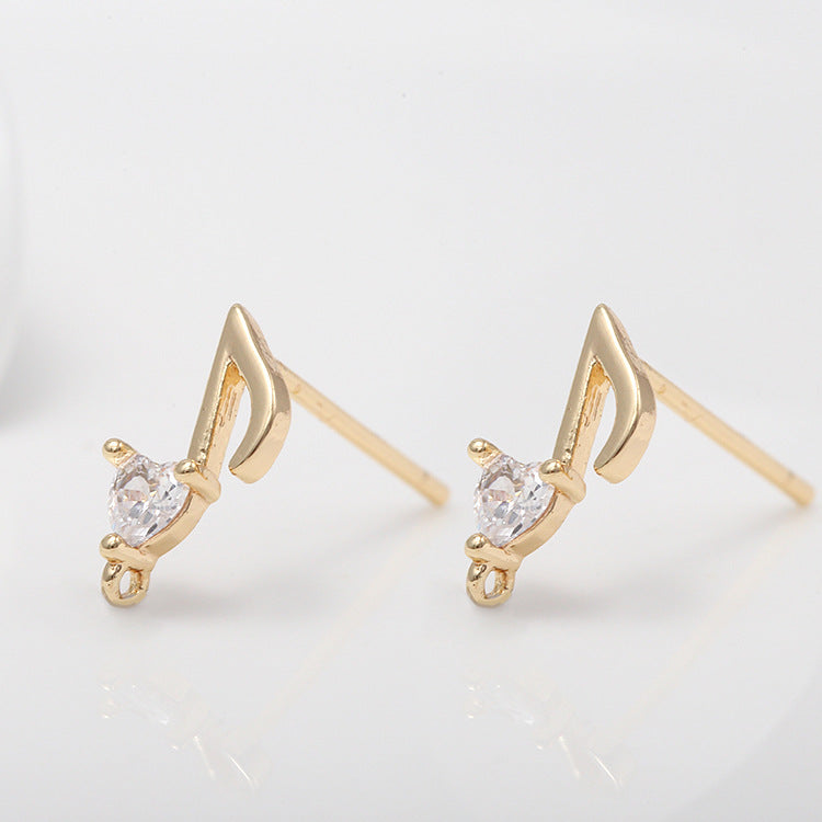 10 Music Sign Charm Pendant Double Looped Link Stud Earrings Rhinestone Embellished 14K GF