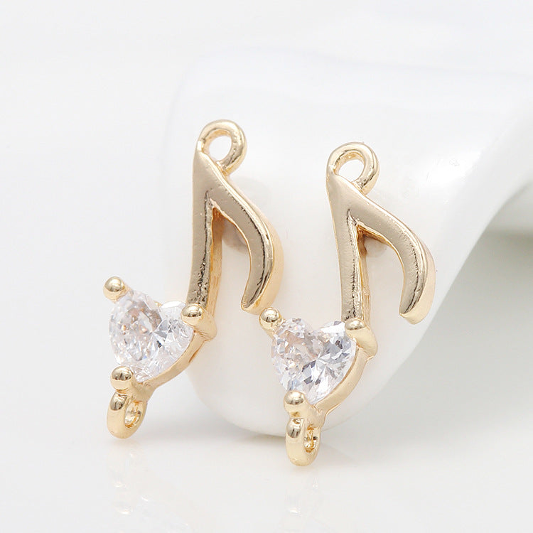 10 Music Sign Charm Pendant Double Looped Link Stud Earrings Rhinestone Embellished 14K GF