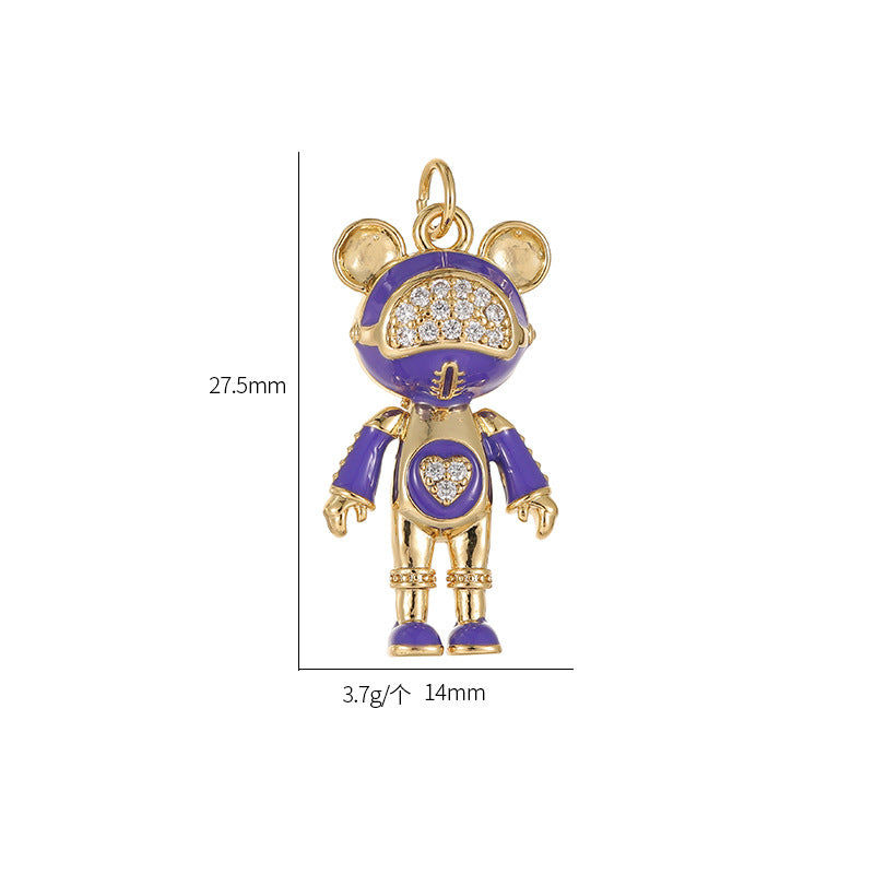 2 Maus Roboter Charm Anhänger Emaille Epoxy Strass 14K GF