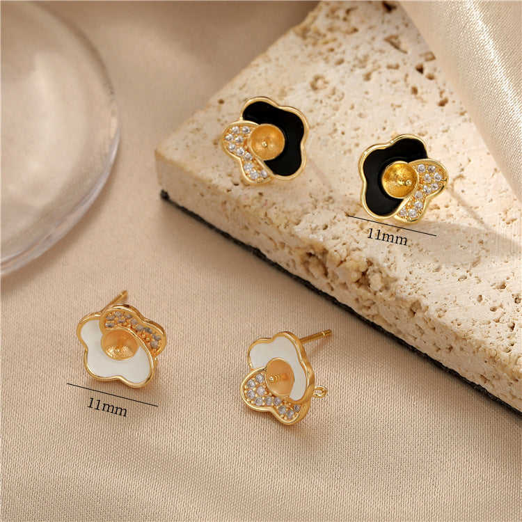 4 boucles d’oreilles florales en émail époxy strass embelli 14K GF boucle d’oreille demi-percée perle vierge