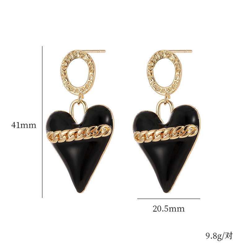 Boucles d'oreilles à tige avec breloque en forme de cœur, émail époxy 14K GF, ornées de strass