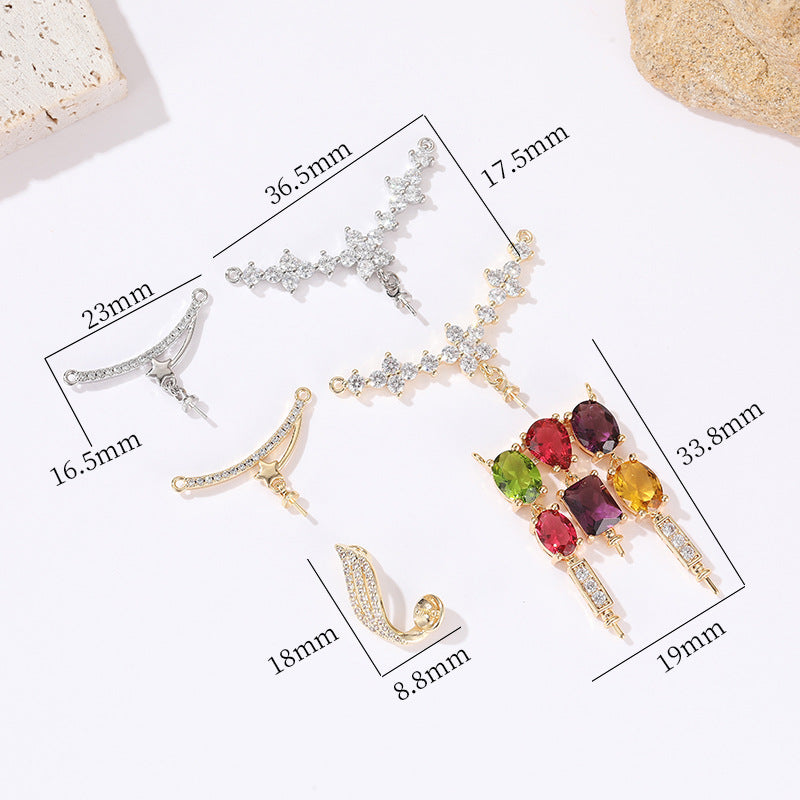 2-Sterne-Rechteck-Stern-Feder-Charm-Anhänger mit Strass verziert, 14K GF, halbgebohrte Perle, Rohling