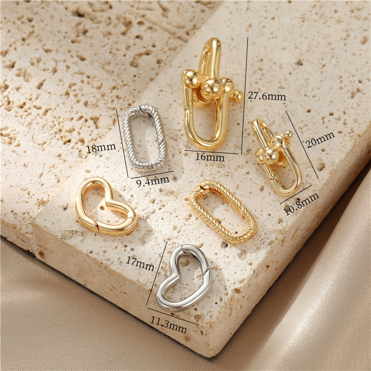 2 porte-clés oblongs en forme de cercle de cœur, fermoir mousqueton 14K GF