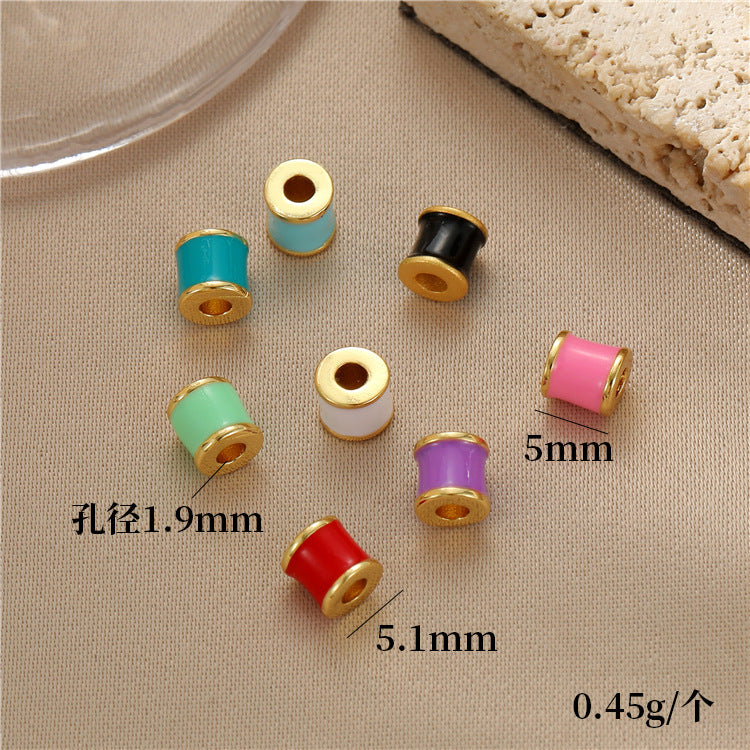 2 runde, kreisförmige Säulenperlen-Charms aus Emaille, Epoxidharz, 14 K GF, Perlenarbeit, Abstandshalter