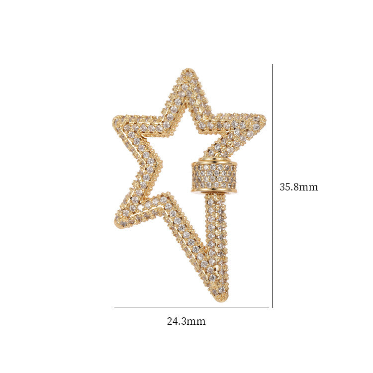 2 étoiles Cercle Porte-clés Fermoir à vis Strass Embelli 14K GF