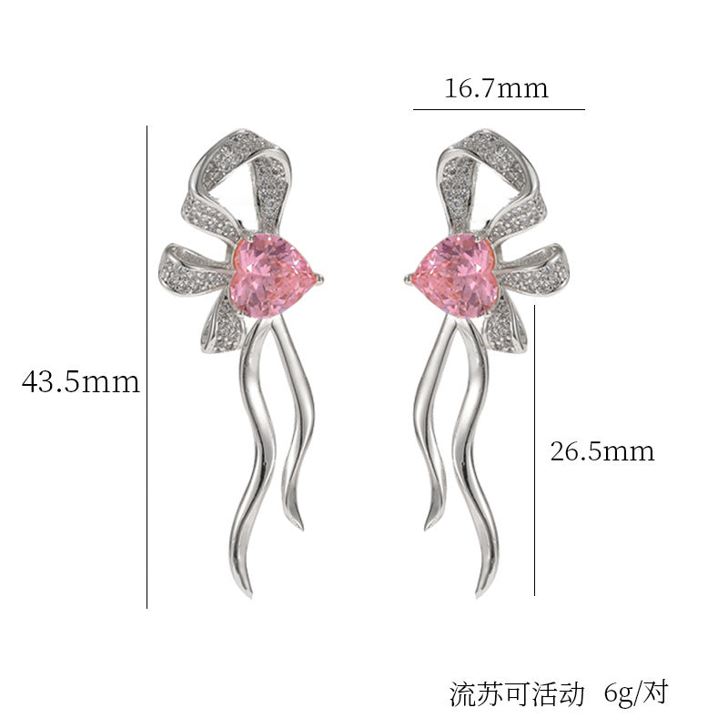 4 Bowknot Stud Earrings 14K GF Rhinestone Embellished Earing