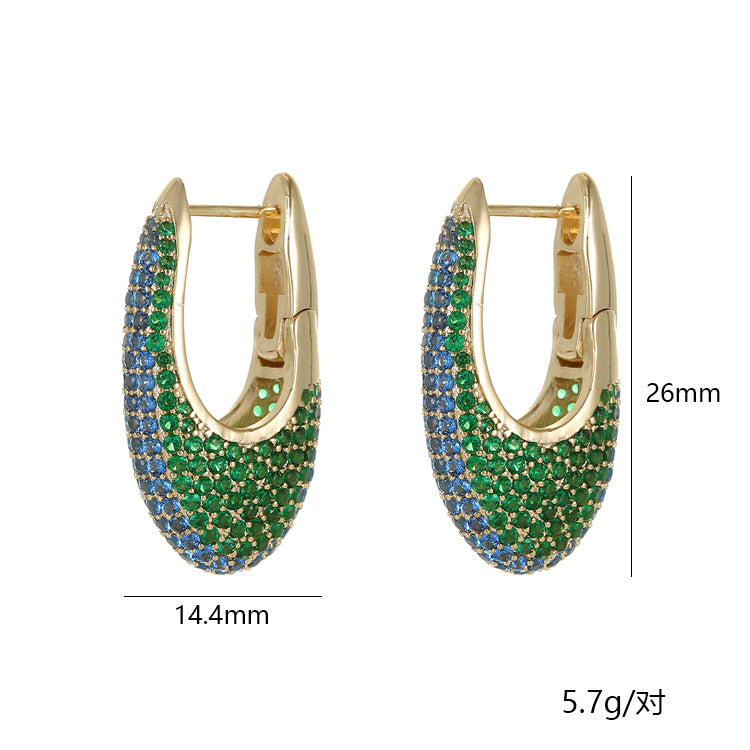 4 boucles d'oreilles créoles ovales ornées de strass 14K GF Earing