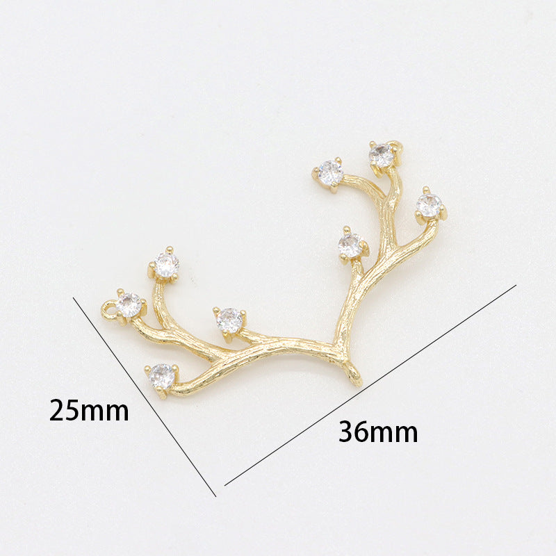 2 pendentifs à breloques en corne de renne à boucles multiples ornés de strass 14K GF