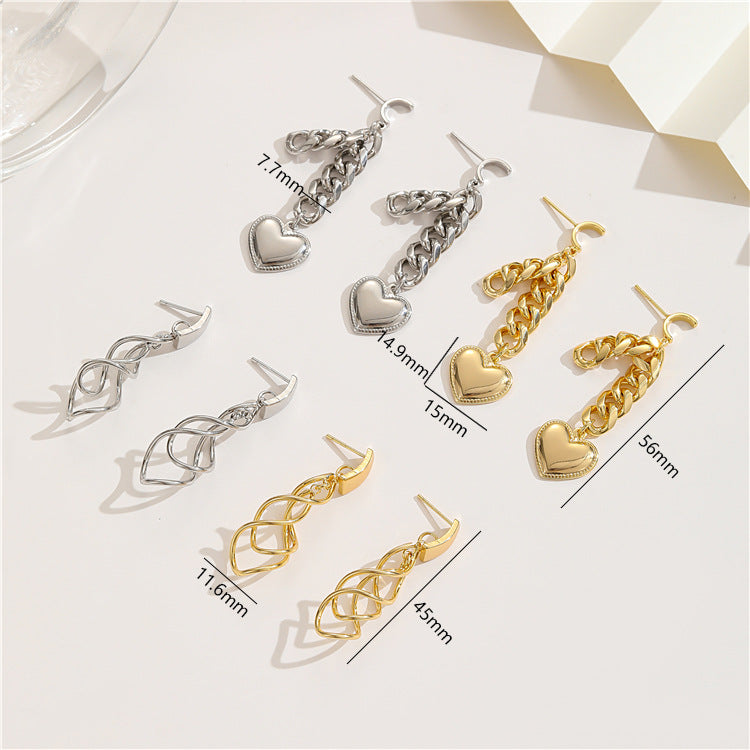 Boucles d'oreilles à clous ondulés incurvés à 4 chaînes de câbles, 14 carats, GF