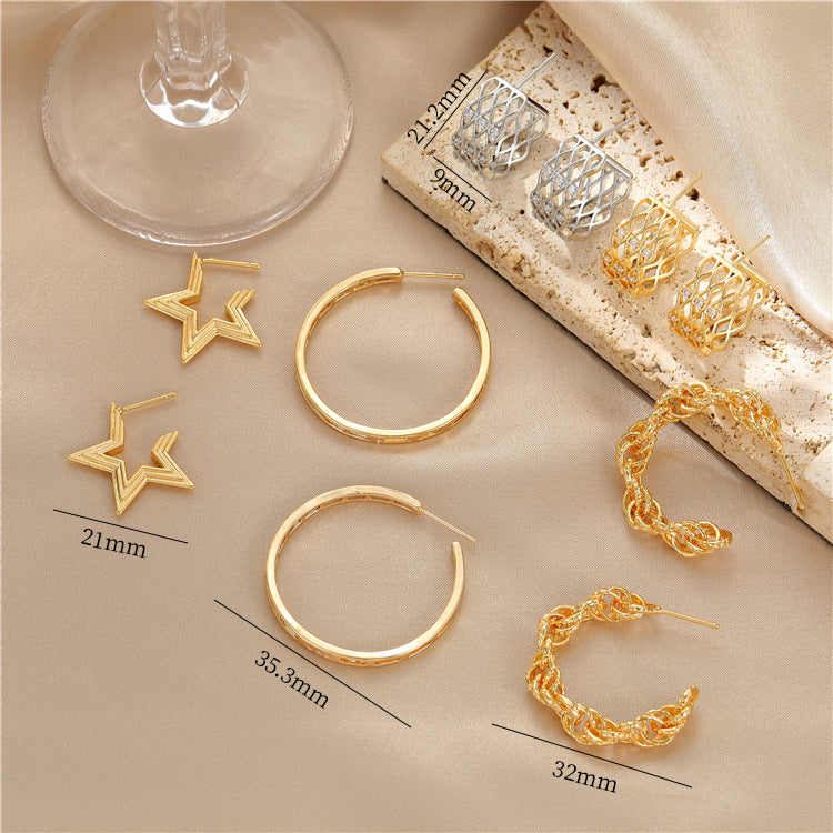 4 boucles d'oreilles à tige en grille semi-circulaire ornées de strass 14K GF Earing