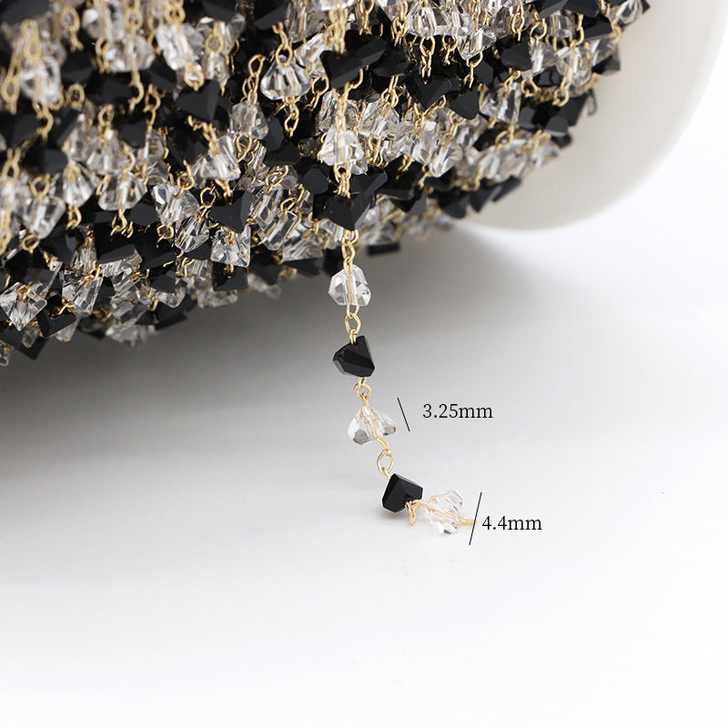 Chaîne de perles de cristal à facettes de 2 mètres, ornée de strass 14K GF
