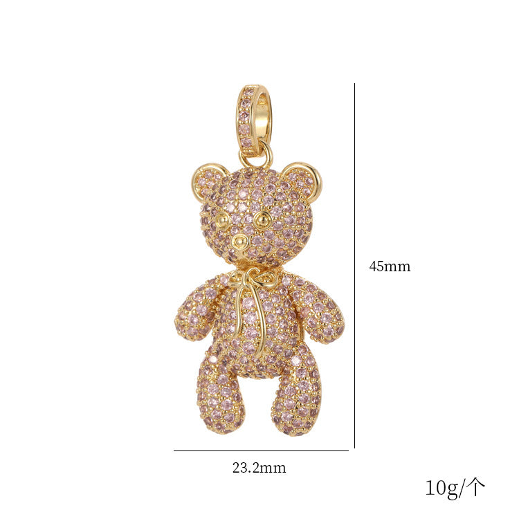 Pendentif à breloque 2 ours orné de strass 14K GF