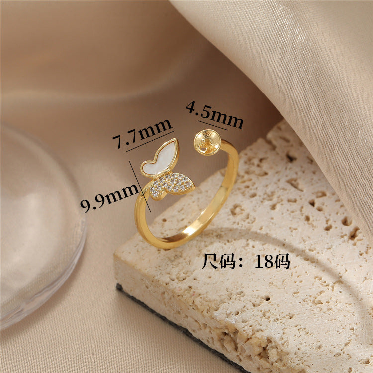 2 Statement-Ring mit offenem Kreis, 14K GF, halbgebohrter Perlenrohling