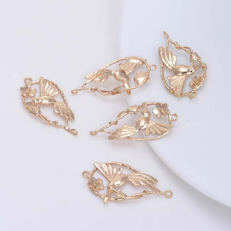 20 connecteur de charme d'oiseau de vigne florale à double boucle 14K GF