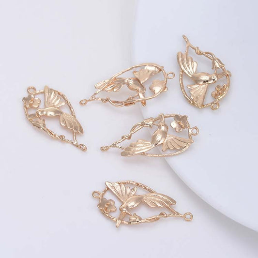 20 connecteur de charme d'oiseau de vigne florale à double boucle 14K GF