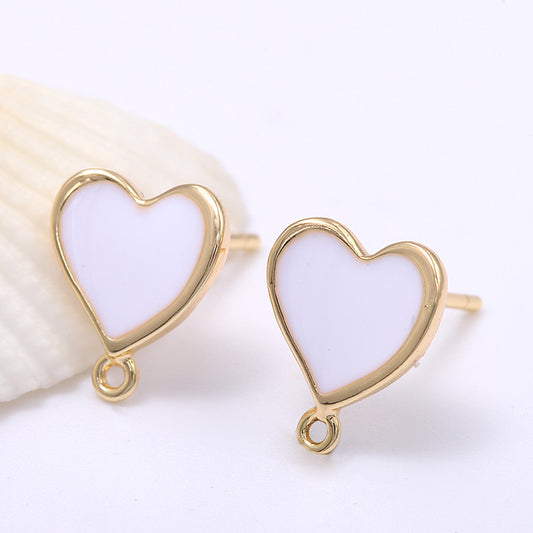 Boucles d'oreilles à 4 clous en forme de cœur avec boucle d'oreille ornée de coquillages 14 carats GF