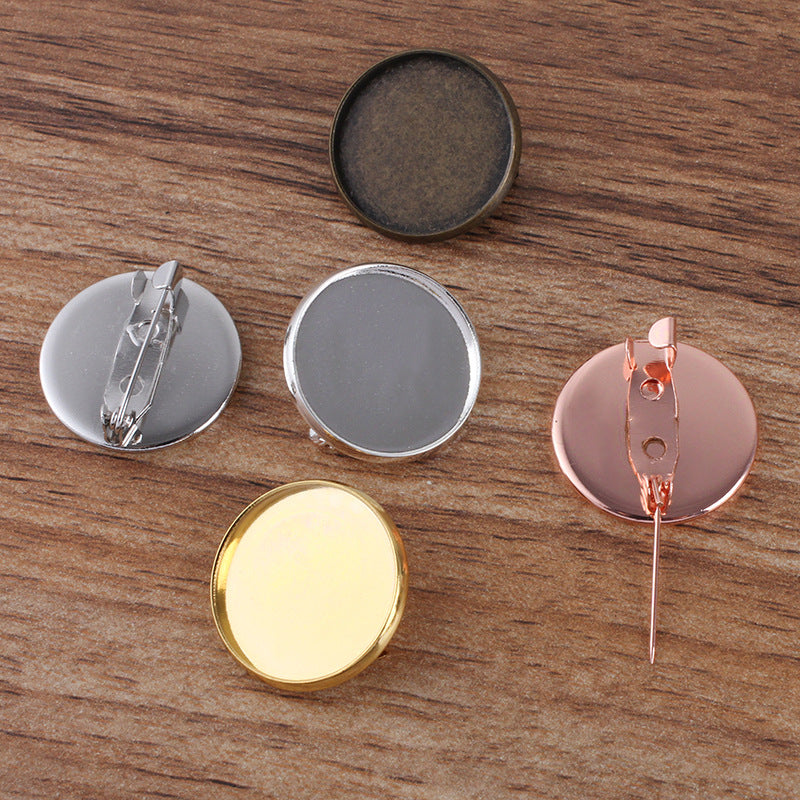 50 broches de sécurité pour tasse de lunette, 18KGP, 20mm, 25mm, cabochon rond, Base vierge, réglage de pièces de pierres précieuses