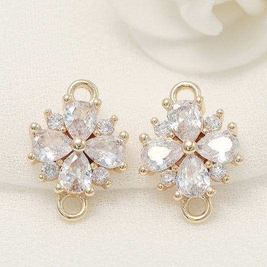 2 connecteurs de charme floral à double boucle ornés de strass 14K GF