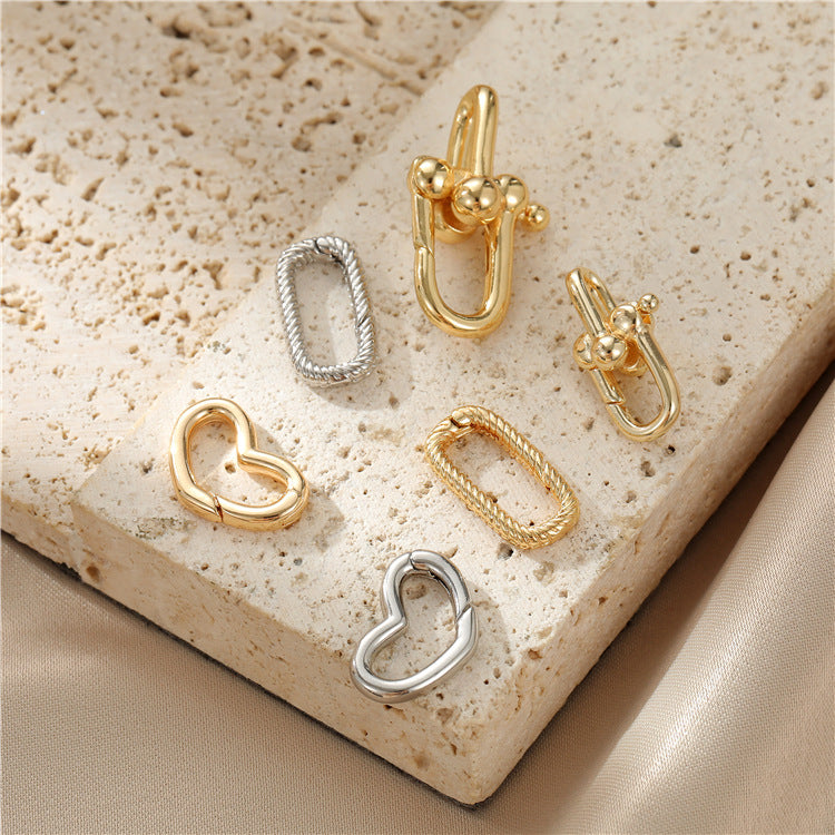 2 porte-clés oblongs en forme de cercle de cœur, fermoir mousqueton 14K GF
