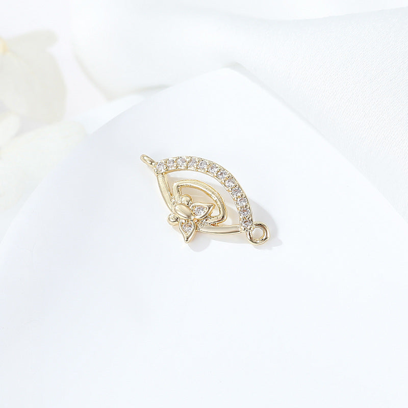 2 connecteurs de charme papillon à double boucle ornés de strass 14K GF