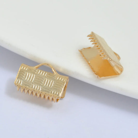 20 pinces d'extrémité de cordon de ruban sculpté, fermoir à sertir, 14K GF