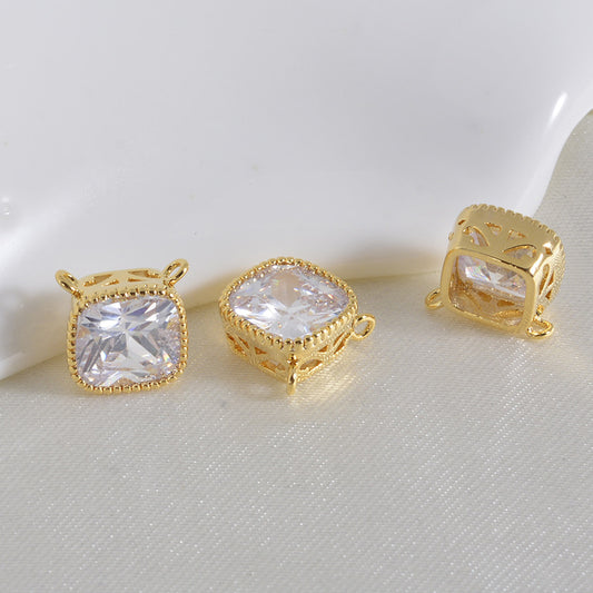 20 connecteurs de charme carrés à double boucle ornés de strass 14K GF