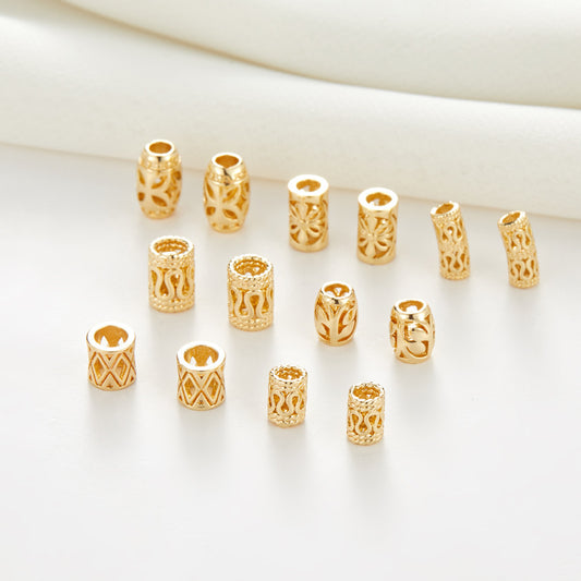 10 minuscules perles de colonne de tambour floral creux 14K GF Charm Beadwork Spacer