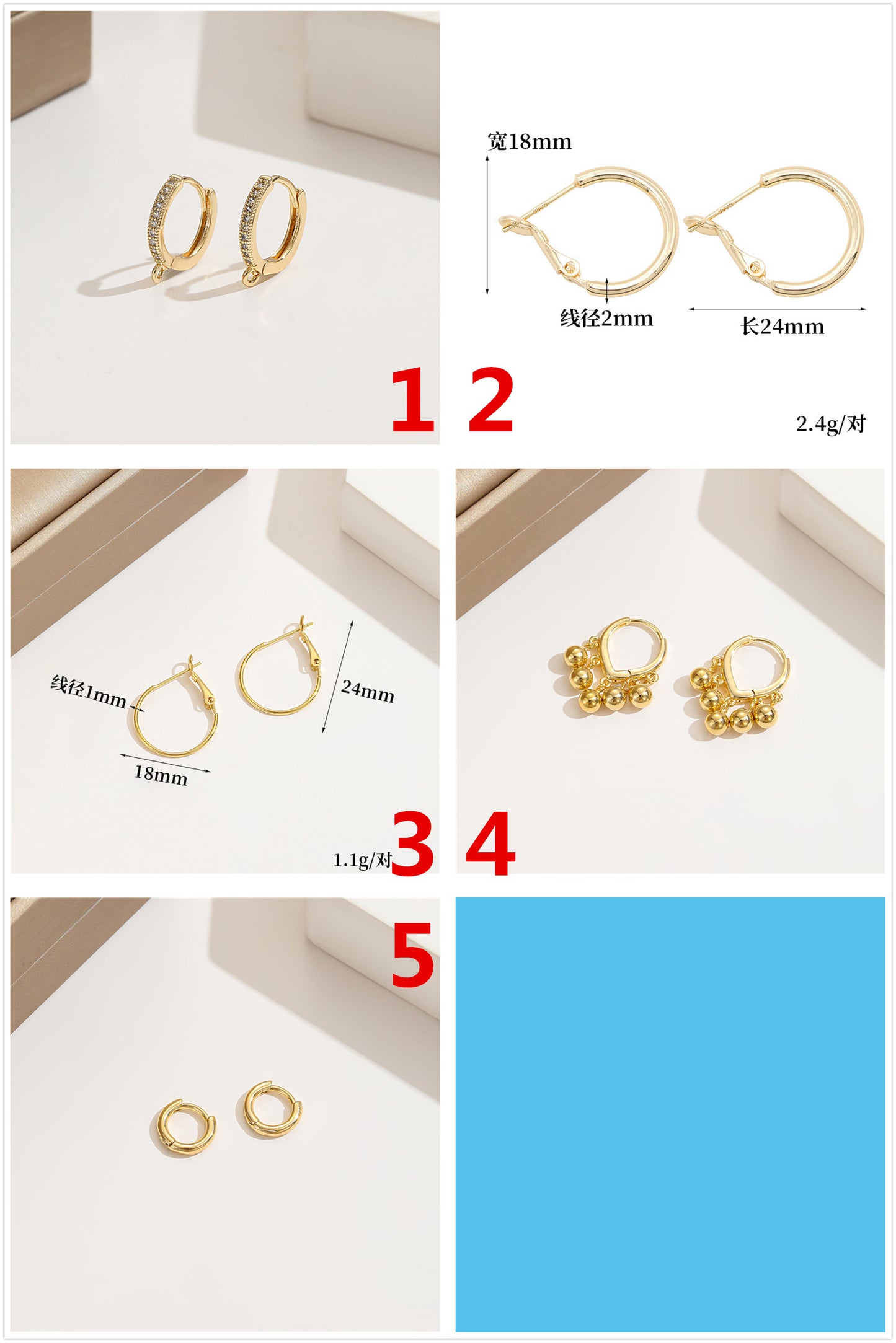 4 boucles d'oreilles créoles unies 14K GF