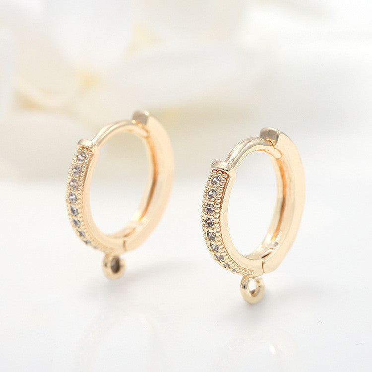 4 Round Hoop Earrings with Loop Rhinestone Embellished 14K GF Earing