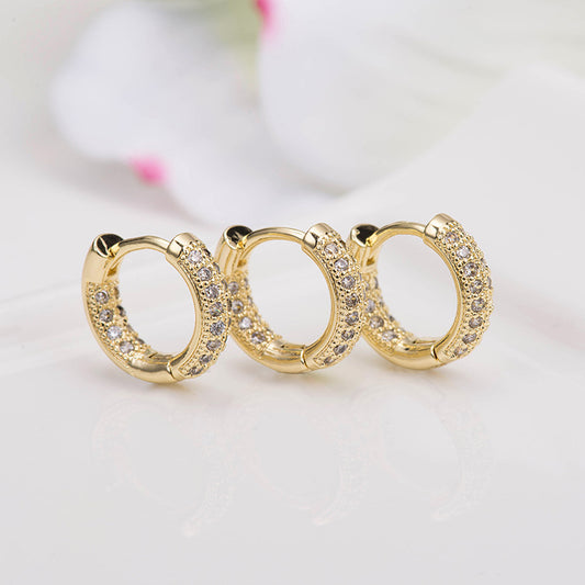 4 boucles d'oreilles créoles rondes ornées de strass 14K GF Earing