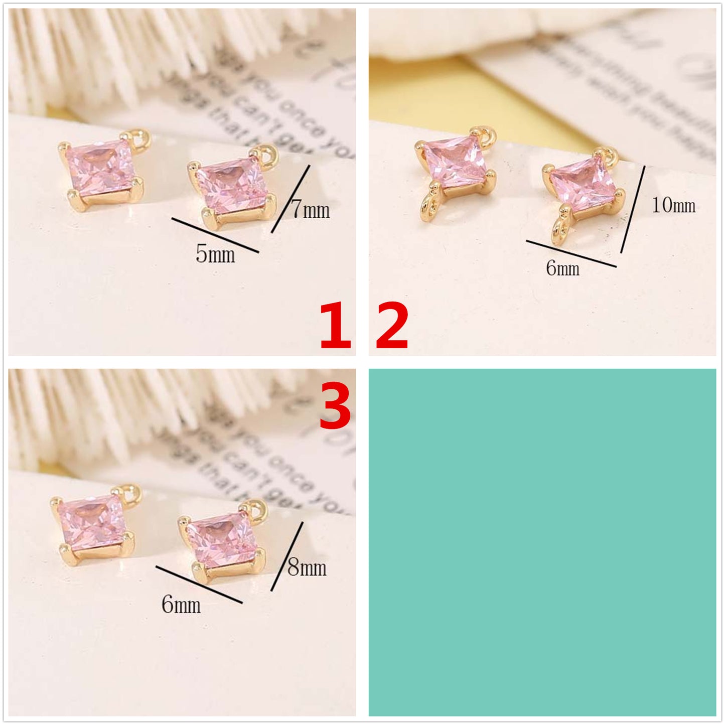 2 Diamond Charm Pendant Rhinestone Embellished 14K GF