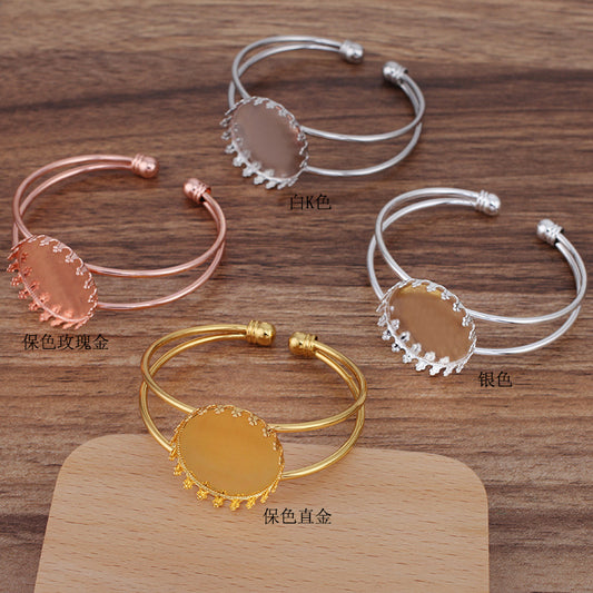 5 Kronenrand-Bezel-Cup, zweireihiger, zu öffnender Kreis-Armreif, 18 kg, 25 mm, runder Cabochon-Rohling, Edelstein-Fassung