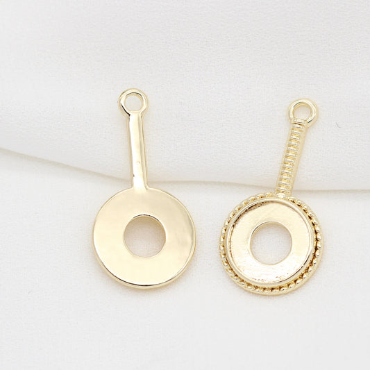 10 pendentif à breloque miroir à main rond, Base vierge, cabochon, réglage de pièce en pierre précieuse 14K GF