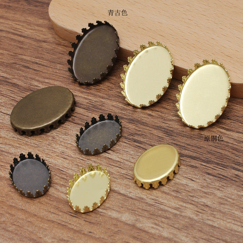 50 Crown Edge Bezel Cup Charm Flat Back Settings 18KGP 13x18mm 18x25mm Oval Cabochon Rhinestone Zircon Gemstone Blank Base