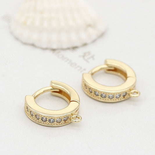 4 boucles d'oreilles créoles rondes avec boucle ornées de strass 14K GF Earing