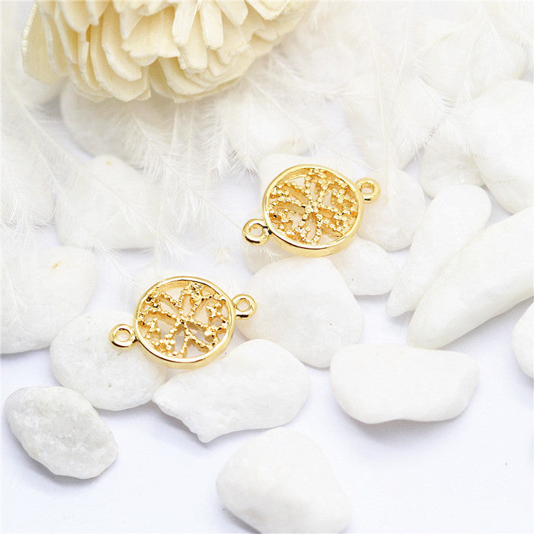 10 connecteurs de charme floral creux rond à double boucle 14K GF