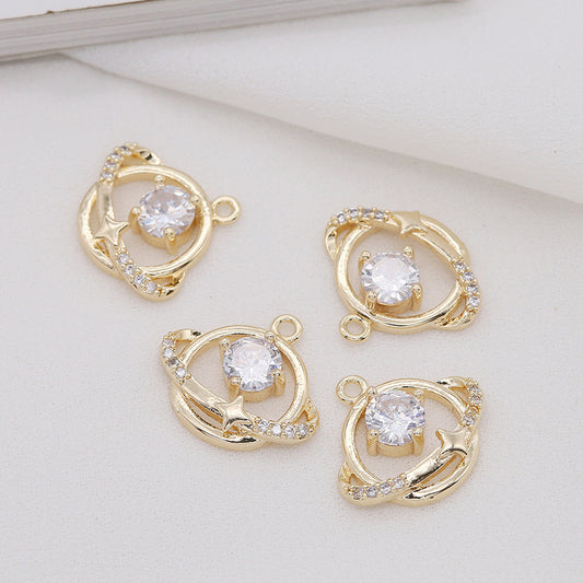 Pendentif à breloque planète 2 étoiles orné de strass 14K GF