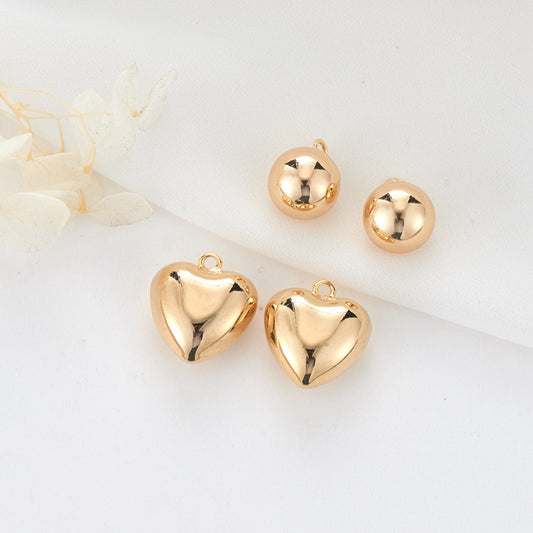2 Glossy Ball Heart Charm Pendant 14K GF