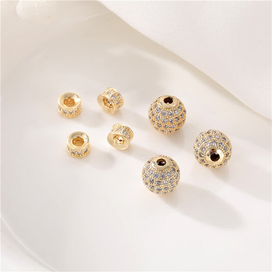 Perle boule à 2 colonnes 14K GF, breloque strass embellie, entretoise de perles