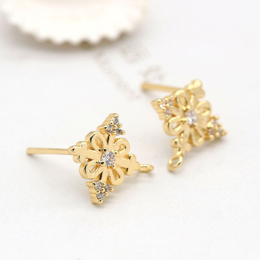 4 boucles d'oreilles à tige en forme de cercle floral avec boucle d'oreille ornée de strass GF 14 carats