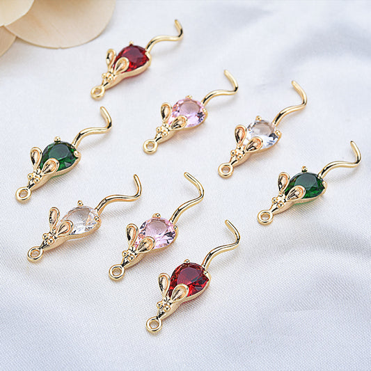 20 Rat Mouse Charm Pendentif Strass Embelli 14K GF