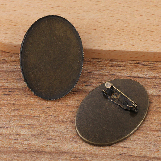 100 Serrated Edge Bezel Cup Safe Brooch Pin Antique Bronze 30x40mm Oval Cabochon Blank Base Gemstone Piece Setting
