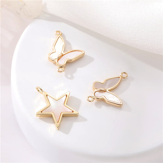 Pendentif à breloque papillon 2 étoiles 14K GF Shell embelli
