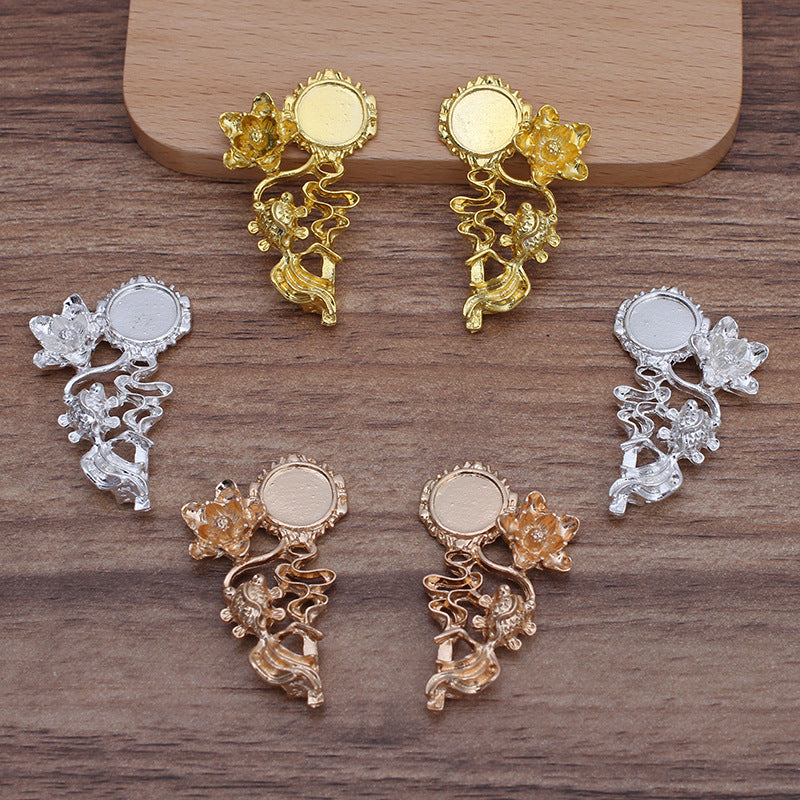 20 Gold Fish Floral Charm Pendant 18KGP 10mm Round Cabochon Blank Base Gemstone Piece Setting